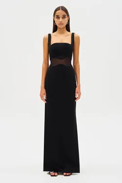 DAMITA CREPE & MESH MAXI DRESS