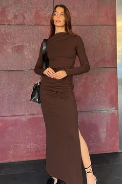 Jacqui Matte Long Sleeve Maxi Dress - Chocolate