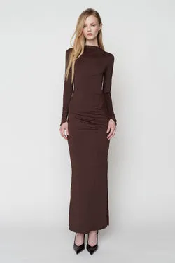 Jacqui Matte Long Sleeve Maxi Dress - Chocolate