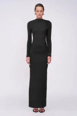 Jacqui Ruched Long Sleeve Maxi Dress - Black
