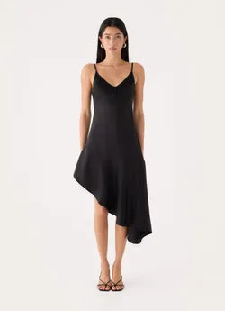 Julienna Satin Midi Dress - Black
