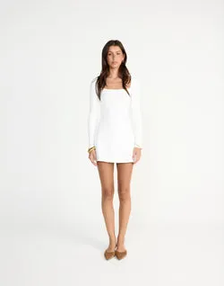 Addie Long Sleeve Mini Dress (White)