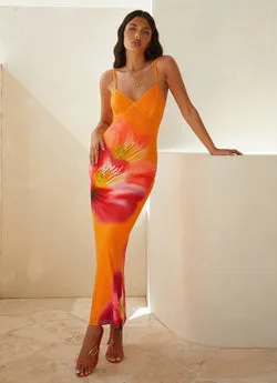 Kasey Midi Dress - Orange Tropical