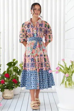 Kennedy Cotton Midi Dress - Blue Floral -SALE
