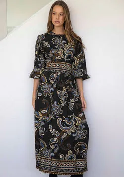 La Bella Paisley Balloon Sleeve Maxi Dress
