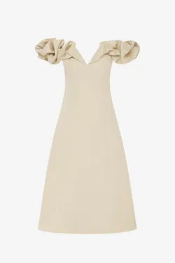 Annie Off Shoulder Frill Midi Dress - Champagne