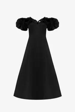 Annie Off Shoulder Frill Midi Dress - Ebony