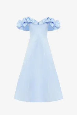 Annie Off Shoulder Frill Midi Dress - Sky Blue