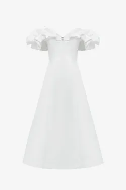 Annie Off Shoulder Frill Midi Dress - Snow
