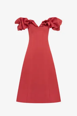 Annie Off Shoulder Frill Midi Dress - Mulberry