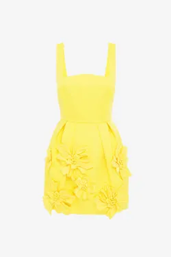 Piper Floral Appliqué Bell Shape Mini Dress - Sunshine