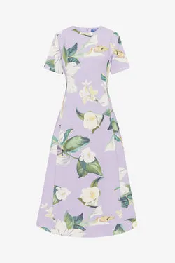Caroline Short Sleeve Midi Dress - Lily Blossom Print in Lilac