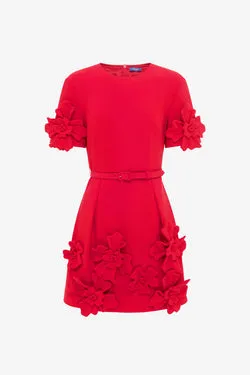 Aurelie Floral Appliqué Mini Dress - Rosa