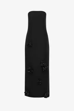 Rayna Embellished Wool Blend Bustier Maxi Dress - Ebony