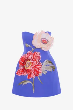 Rosario Appliqué Floral Bustier Mini Dress - Lapis
