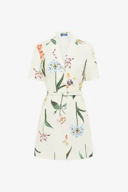 Brigitte Mini Dress - Botanical Print in Snow