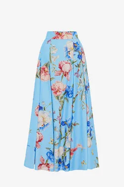 Rhiannan Skirt - Garden Print in Baby Blue