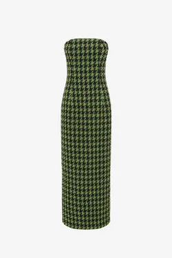 Rayna Tweed Bustier Maxi Dress - Houndstooth