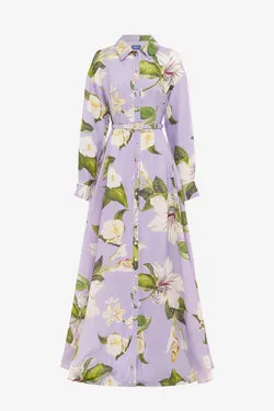 Josephine Silk Gown - Lily Blossom Print in Lilac