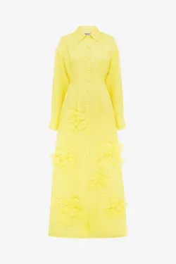 Jeanette Silk Floral Appliqué Maxi Dress - Sunshine