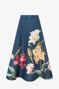 Elina Maxi Skirt - Lily Print in Indigo
