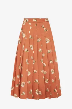 June Pleated Maxi Skirt - Lily Print in Ochre