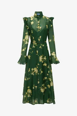 Katrina Butterfly Sleeve Midi Dress - Forest Print