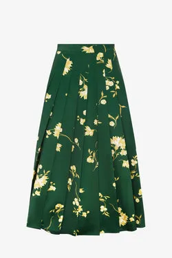 June Pleated Maxi Skirt - Forest Print