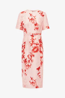 Elizabeth Jacquard Short Sleeve Midi Dress  - Magnolia Print