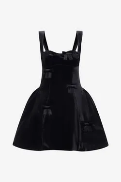 Ariel Velvet Bow Mini Dress - Ebony
