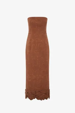Rayna Appliqué Vegan Suede Bustier Maxi Dress - Chestnut