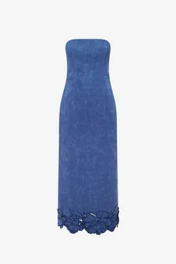 Rayna Appliqué Vegan Suede Bustier Maxi Dress - Azure