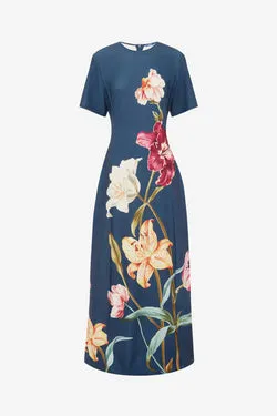 Alice Short Sleeve Maxi Dress - Lily Print in Indigo