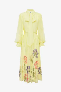Cassie Tie Neck Midi Dress - Agapanthus Print