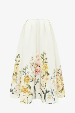 Victoria Embroidered Puff Maxi Skirt - Snapdragon Print in Snow
