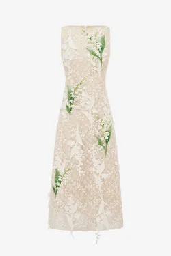Cleo Embellished Lace Sleeveless Midi Dress - Snow Meadow