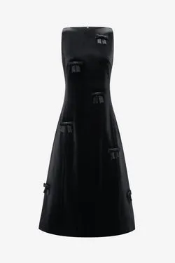 Cleo Velvet Bow Sleeveless Midi Dress - Ebony