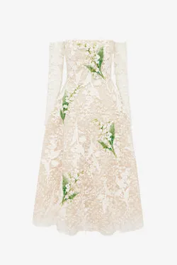 Ana Off-Shoulder Embellished Lace Bustier Midi Dress - Snow Meadow