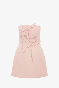 Roselle Appliqué Tweed Bustier Mini Dress - Dusty Pink