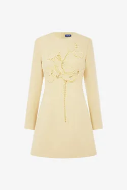 Aliza Appliqué Tweed Mini Dress - Dusty Yellow