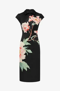 Qian Midi Dress - Prosperity Print in Onyx