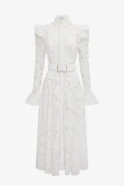 Aliyah Lace Butterfly Sleeve Midi Dress - Snow