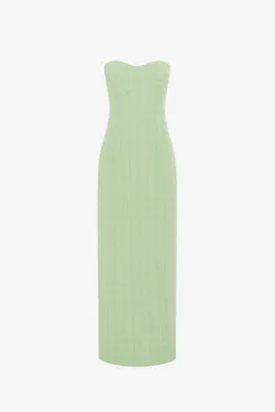 Zayna Tweed Bustier Maxi Dress - Caledon Green