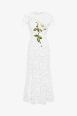 Monique Embroidered Lace Maxi Dress - Snow
