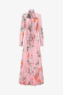Lilith Tie Neck Maxi Dress - Lavish Print in Pink