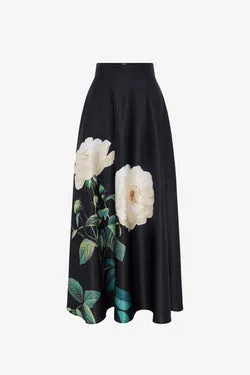 Rosalyn Maxi Skirt - White Rose Print