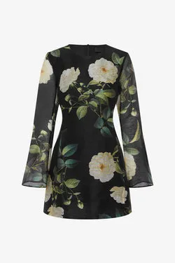 Suzanne Bell Sleeve Mini Dress - White Rose Print