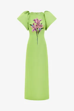 Lucinda Embellished Maxi Dress - Lily Print in Parakeet