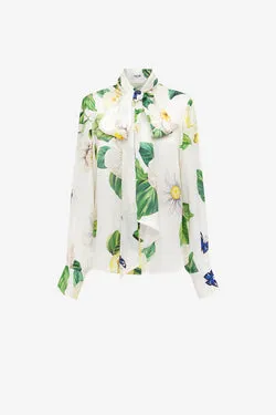 Freya Tie Neck Silk Blouse - Joie Print in Snow