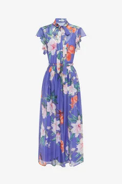 Grace Flutter Sleeve Midi Dress - Lavish Print in Moonlight